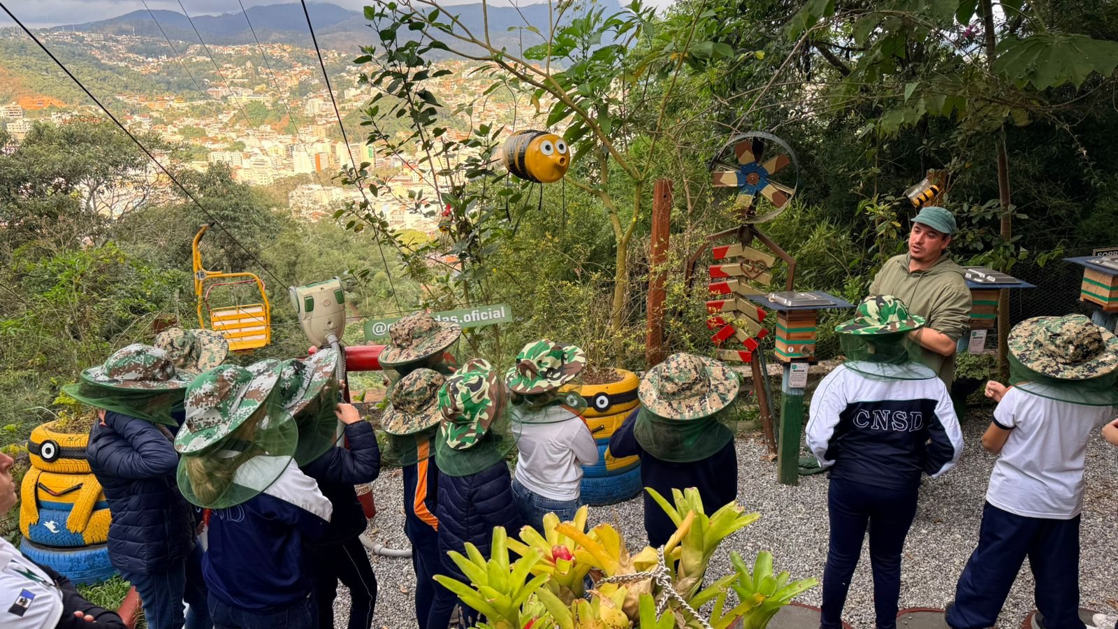 Grupo de chapéu de apicultor no meliponário